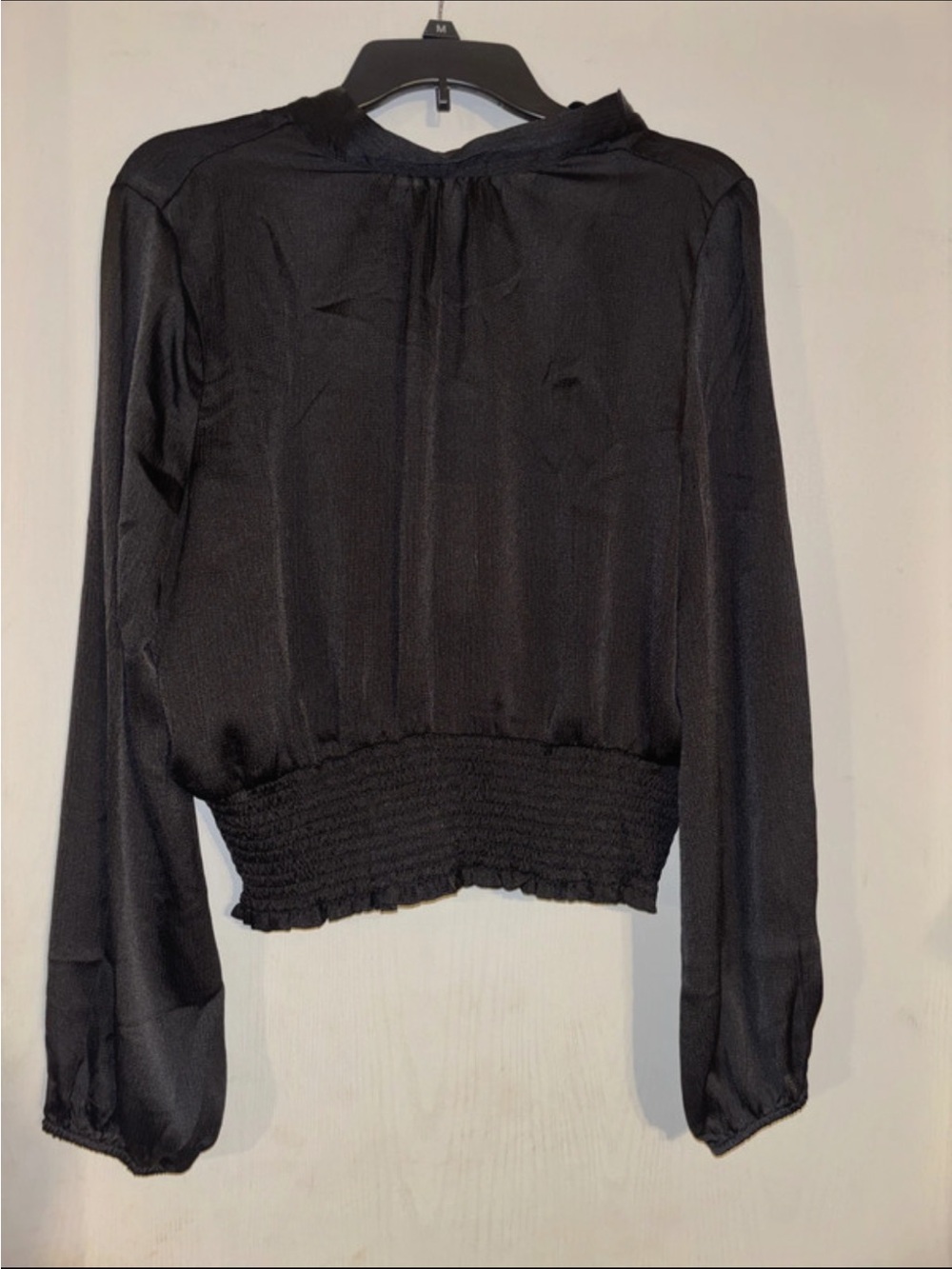 Francesca's Collections Black Long-Sleeve Smocked-Hem Blouse